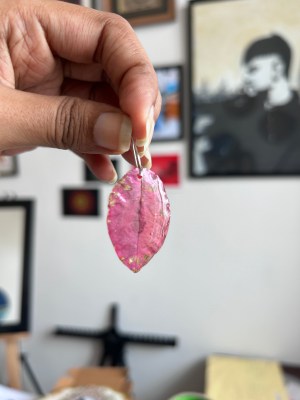 Resin Earrings, handmade with pressed bougainvillea flower petals with golden hooks