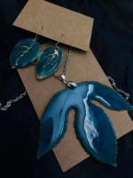Resin Earrings, pendant set handmade with Passion flower leaf and rose leaves