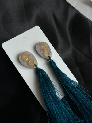 Resin tassel earrings teal and grey