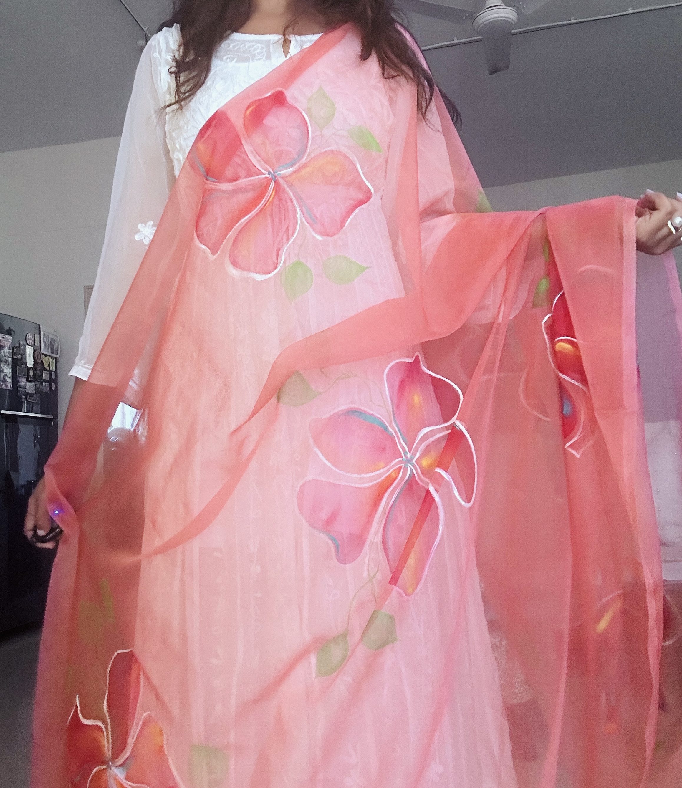Organza Dupatta Peach 2 Organza Dupatta Peach - Image 2