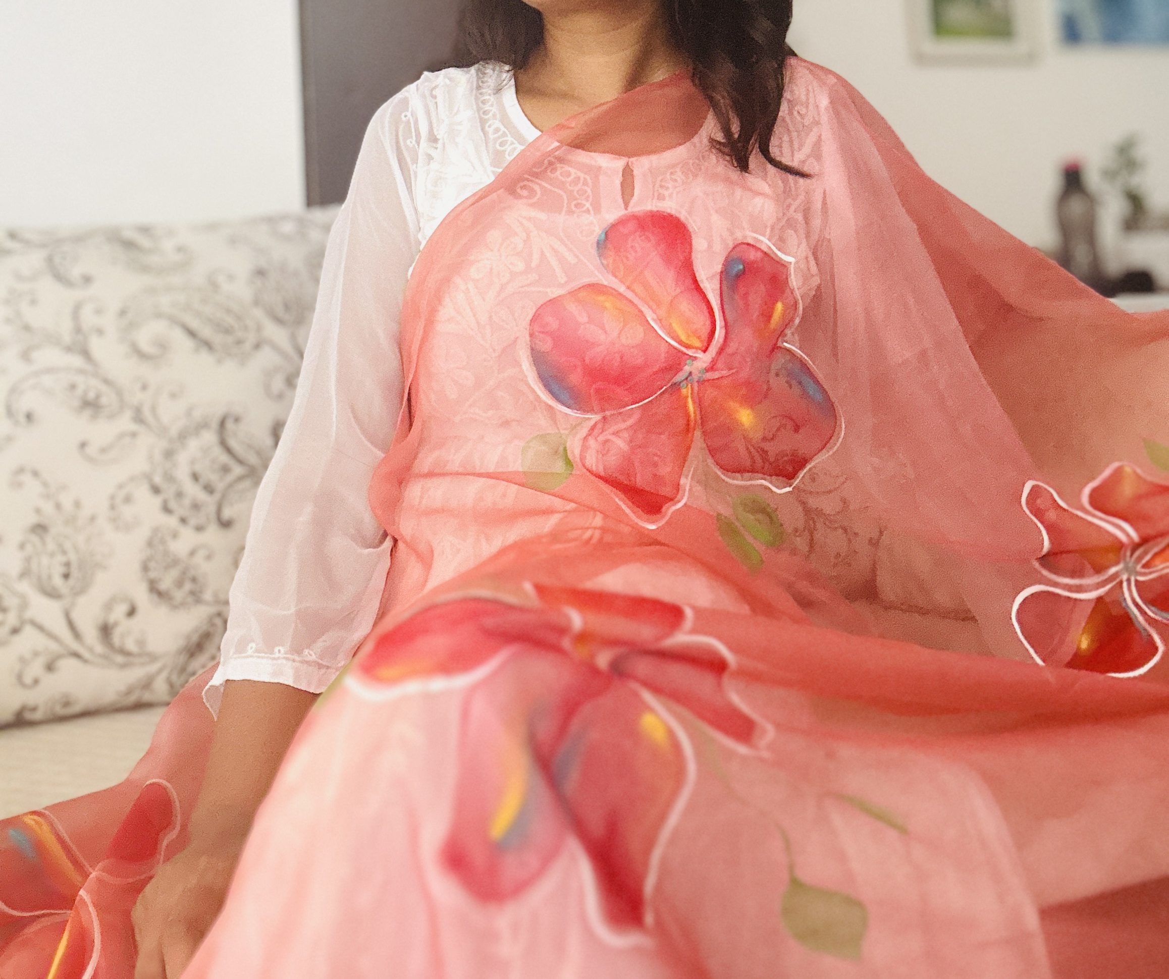 Organza Dupatta Peach 3 Organza Dupatta Peach - Image 3