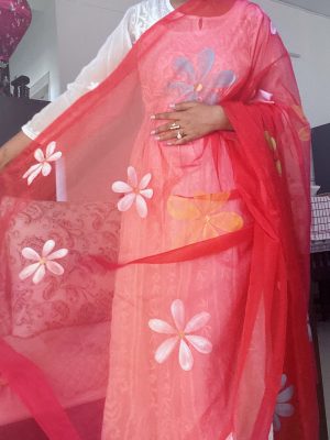 Organza Dupatta Red Floral