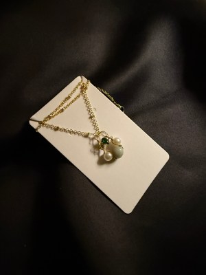 Pearl and Emerald green crystal pendant with chain