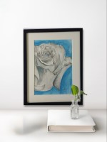 Shaded Rose on blue background;Made on A4 sheet/Framed