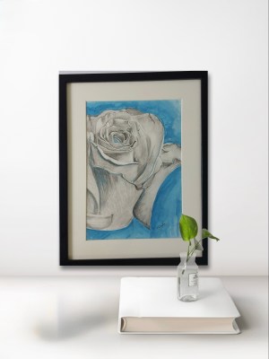 Shaded Rose on blue background;Made on A4 sheet/Framed