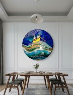 At sea van gogh waves and boat Art Resin Geode
