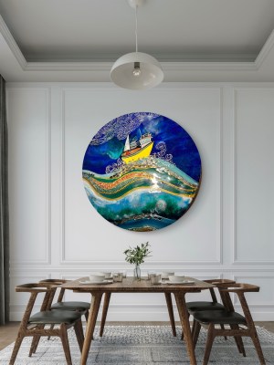 At sea van gogh waves and boat Art Resin Geode