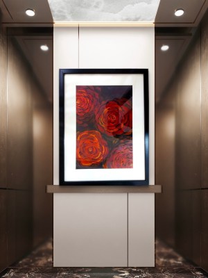 Red Yellow Roses ;Made on A4 sheet/Framed