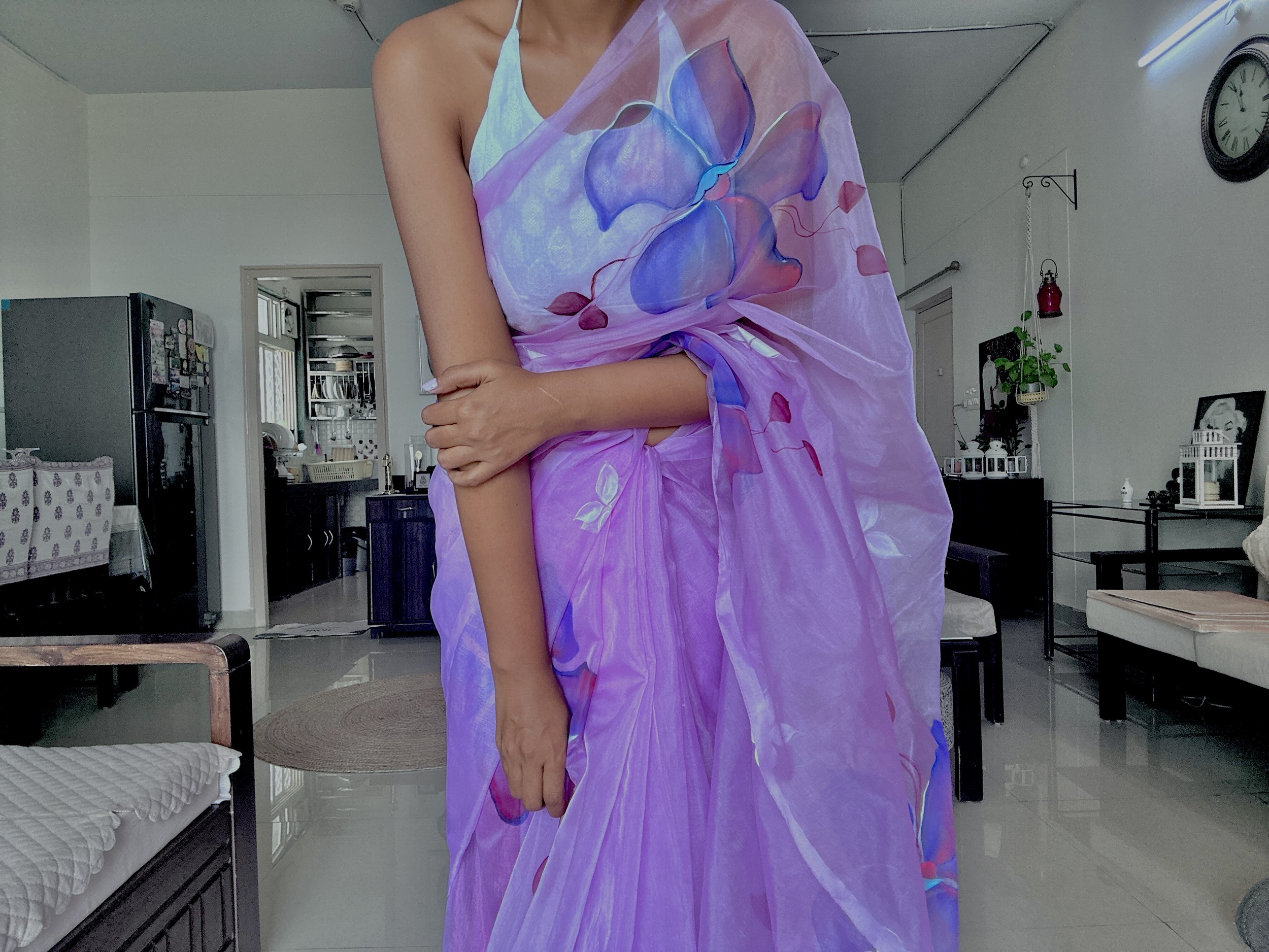 Organza Saree Lavender Big Flowers 5 Organza Saree Lavender Big Flowers - Image 5