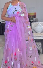 Organza Saree Lavender Heavy Floral