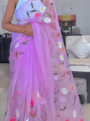 Organza Saree Lavender Heavy Floral