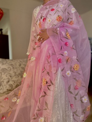 Organza Dupatta Lavender heavy work