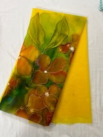 Organza Dupatta Yellow heavy work Multicolor
