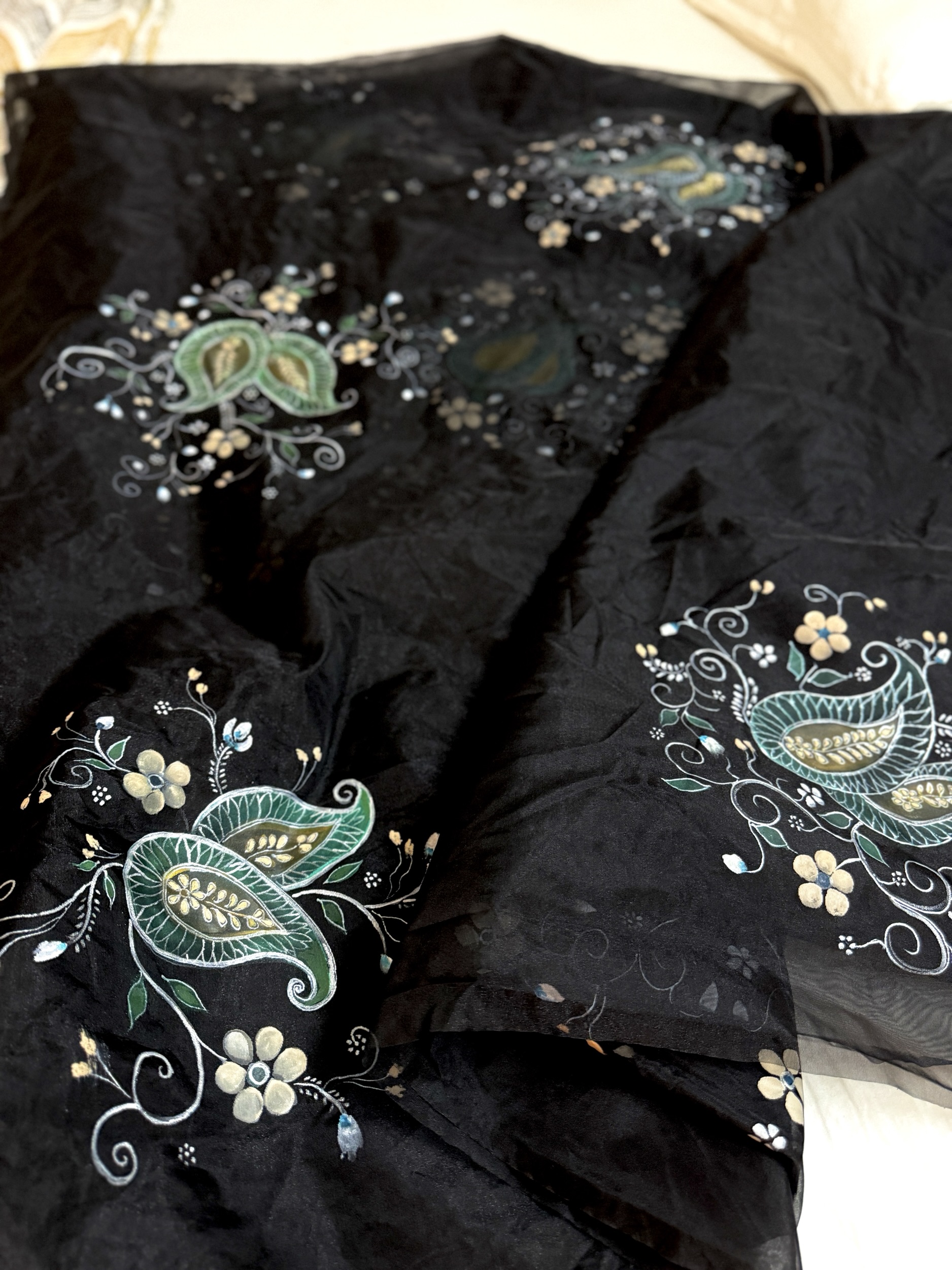 Organza Saree Black Teal Silver Kalamkari 6 Organza Saree Black Teal Silver Kalamkari - Image 6