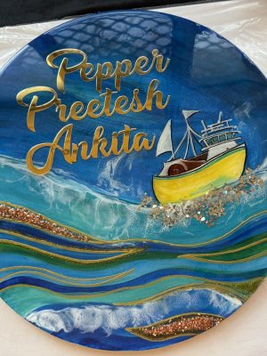 Resin Name plate Sea waves boat