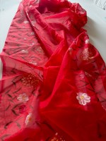 Organza Dupatta Red Floral