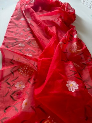 Organza Dupatta Red Floral