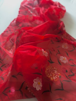 Organza Dupatta Red Floral