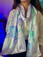 Hand painted silk scarf Pichwai Lotus