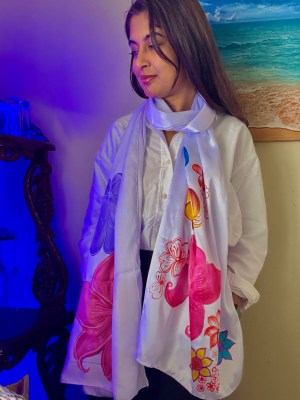 Hand painted Silk Scarf Abstract Flowers Colorful