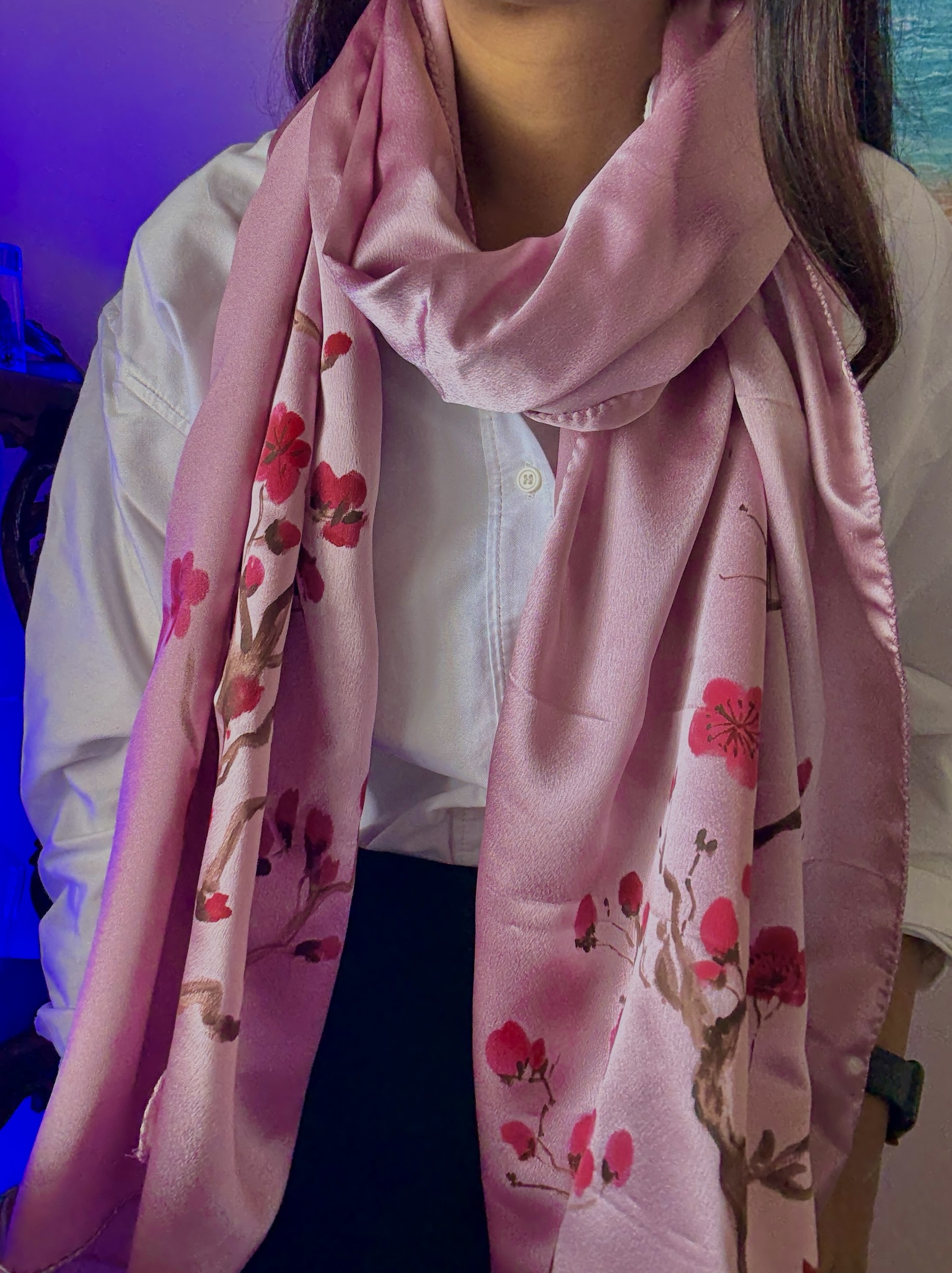 hand painted silk scarf cherry blossom 5 hand painted silk scarf cherry blossom - Image 5