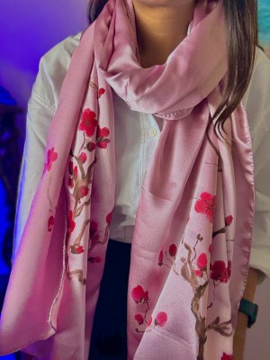 hand painted silk scarf cherry blossom
