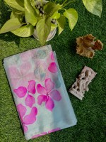 Organza Saree Hand painted Light Blue Floral Saree