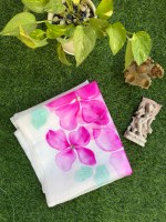 Organza Dupatta Hand painted White Pink