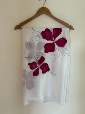 Hand painted Silk Scarf- Japanese silk maroon flowers