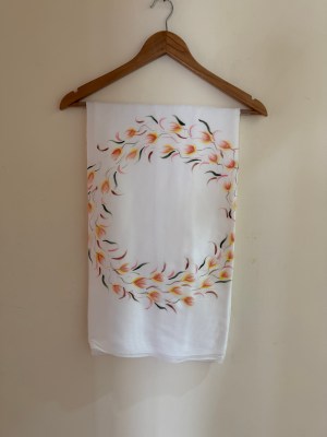 Hand painted Silk Scarf- Japanese silk peach wreaths