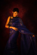 Mangalagiri Hand Painted Silk Saree | Navy Blue Golden Floral Saree