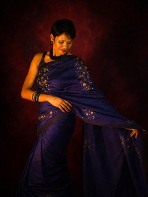 Mangalagiri Hand Painted Silk Saree | Navy Blue Golden Floral Saree