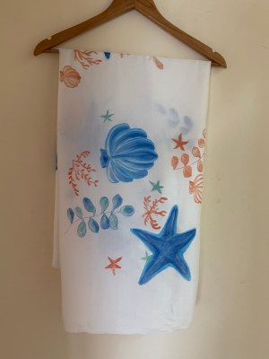 Hand painted Silk Scarf- Japanese silk seashells