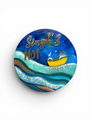 Resin Name plate Sea waves boat