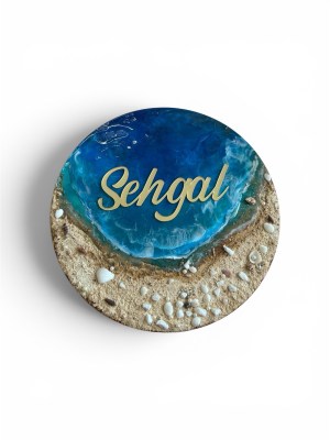 Resin name plate round seaside sand