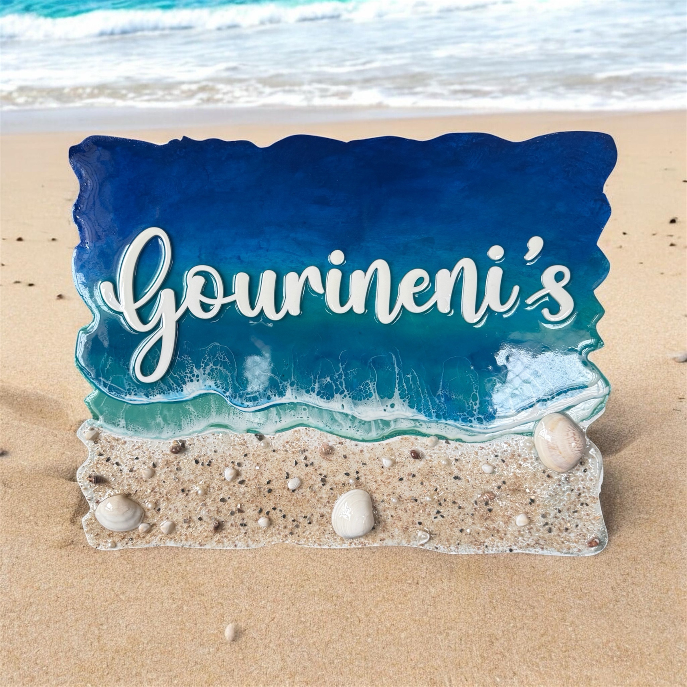 Sea Waves & Seashell Resin Name Plate 2 Sea waves resin name plate at entrance